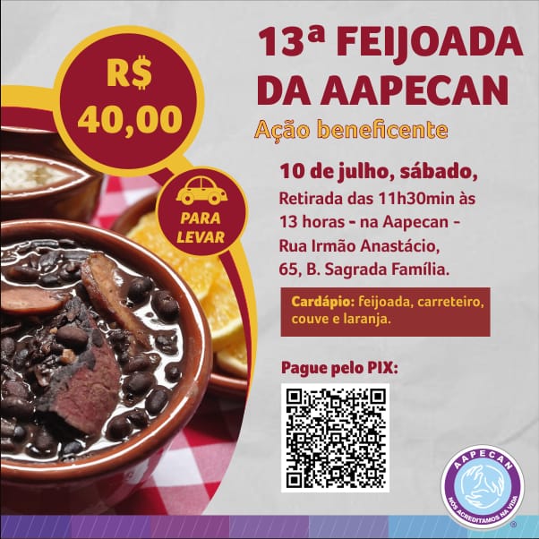 Unidade AAPECAN de Caxias do Sul realizará a 13ª Feijoada Solidária, no formato pegue e leve